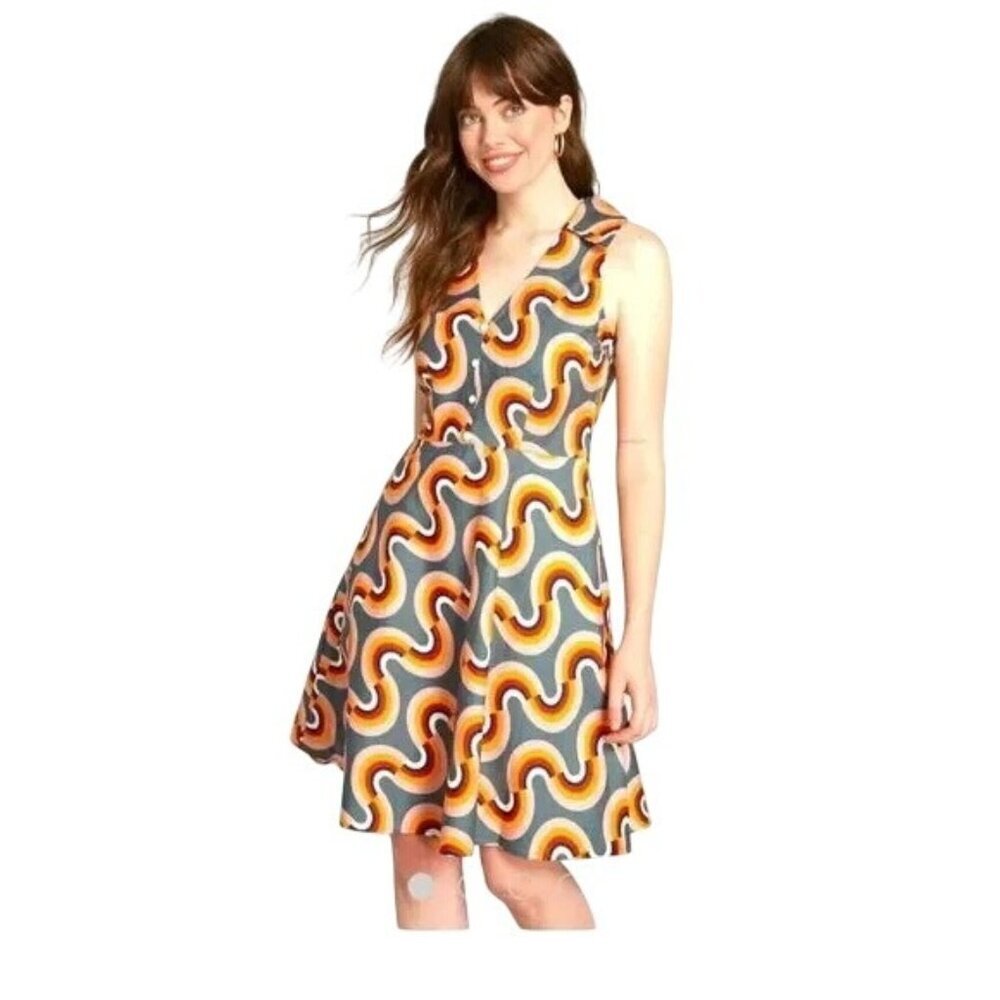 ModCloth Mod as Well fit flare up Retro sleeveless‎ dress, size 12